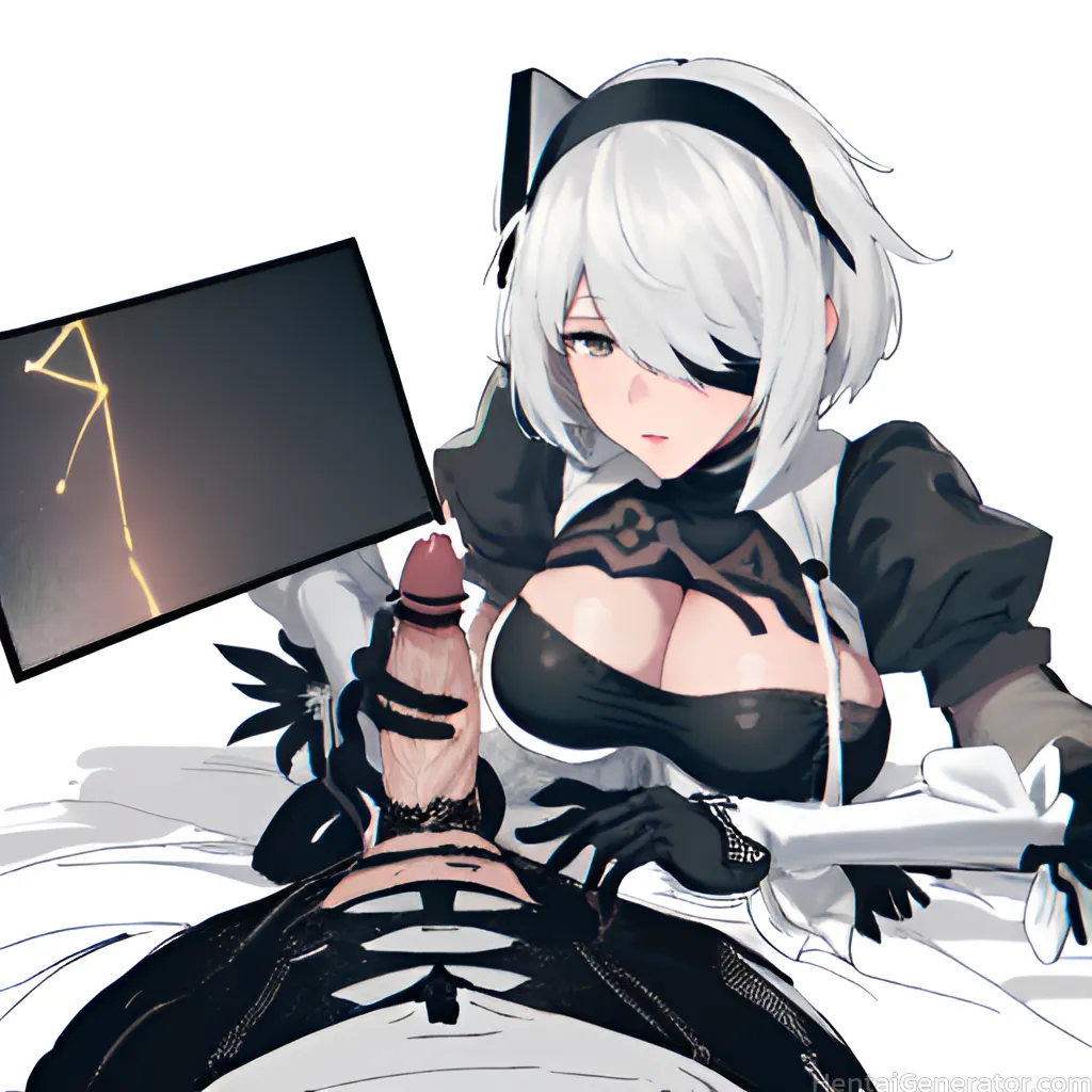  1boy 1girl bar uncensored black dress black gloves black hairband blindfold breasts uncensoreded cleavage cleavage cutout dress feather-trimmed sleev