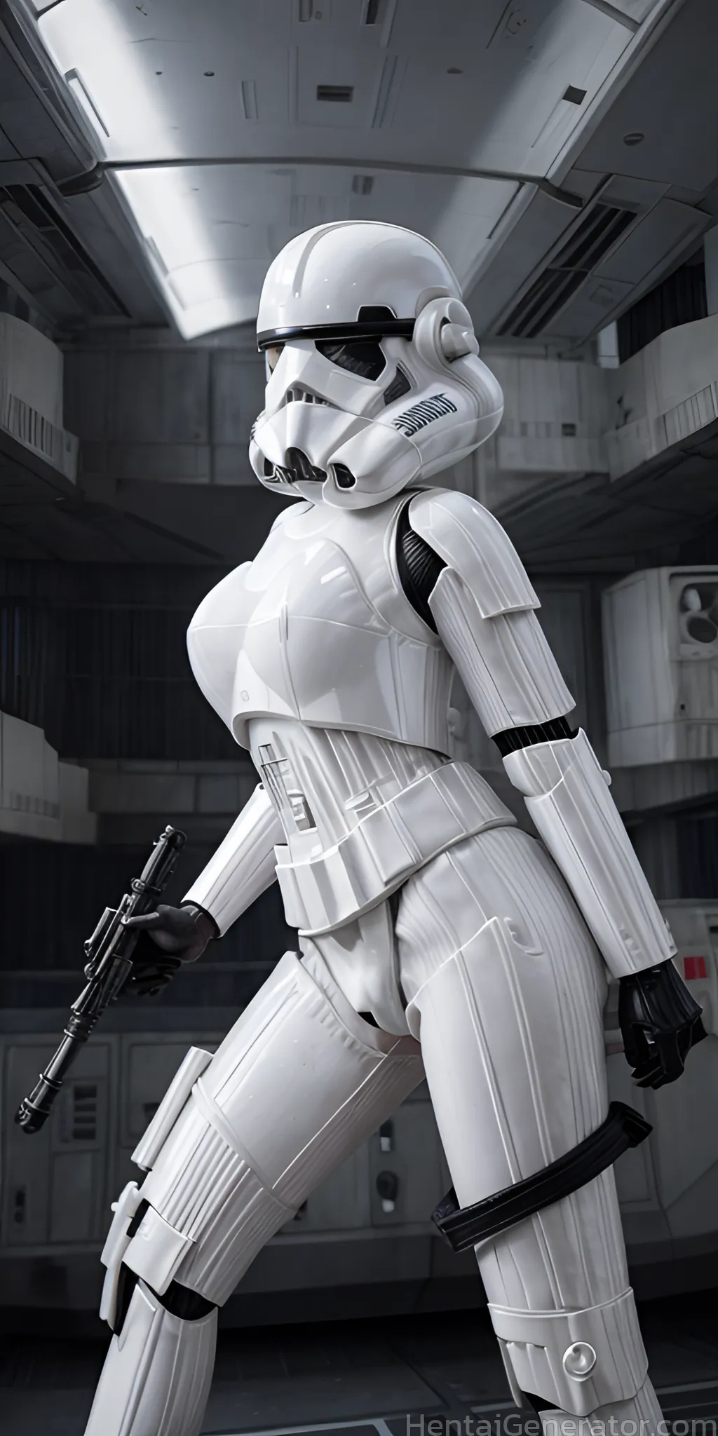  1girl aircraft assault rifle gun handgun helmet holding gun holding weapon realistic rifle robot science fiction solo spacesuit trigger discipline we