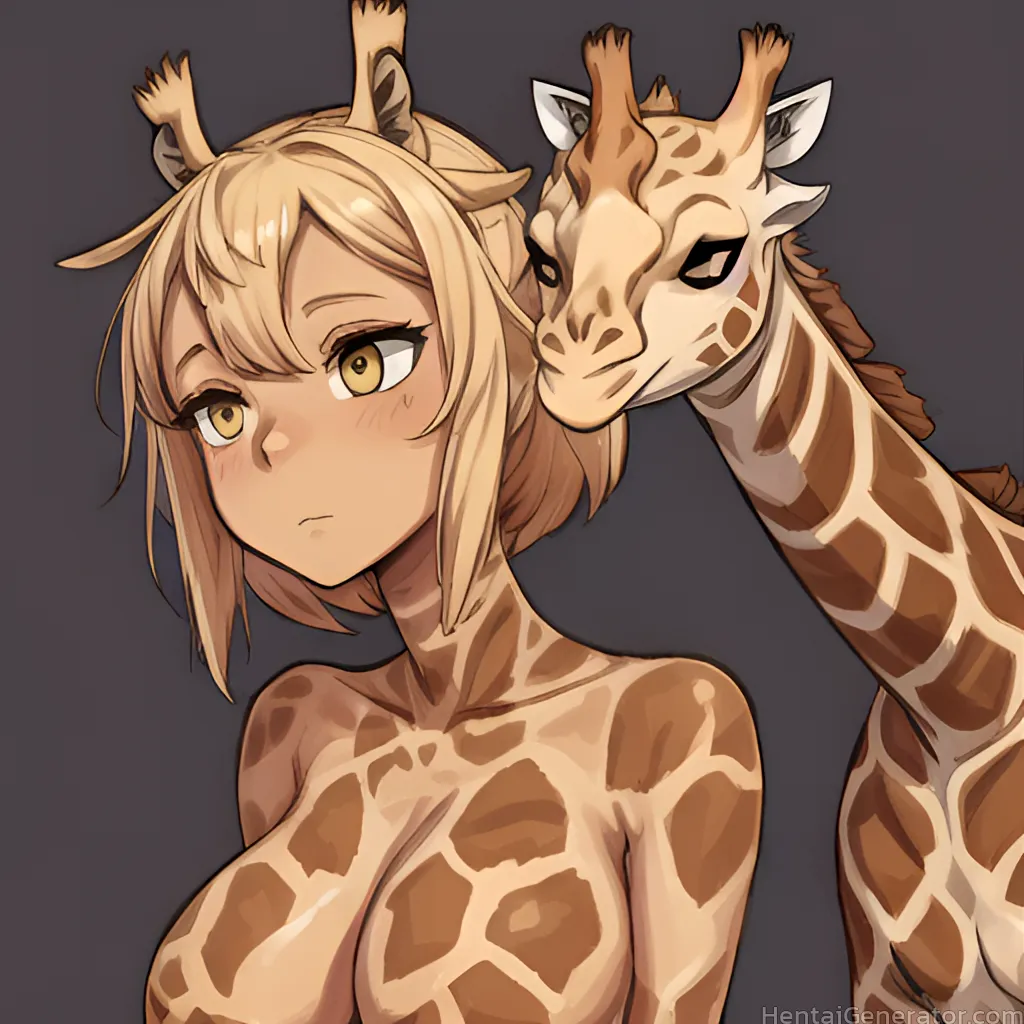  1girl animal ears animal print antlers blonde hair breasts closed mouth cow ears monster girl nude short hair simple background solo twitter hentaige