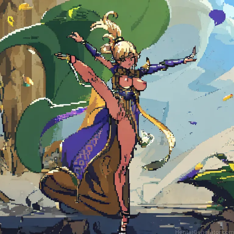  1girl blonde hair breasts uncensoreded dark-skinned female dark skin dress jaggy line long hair mosaic uncensoreding nipples oekaki penis pixel art s