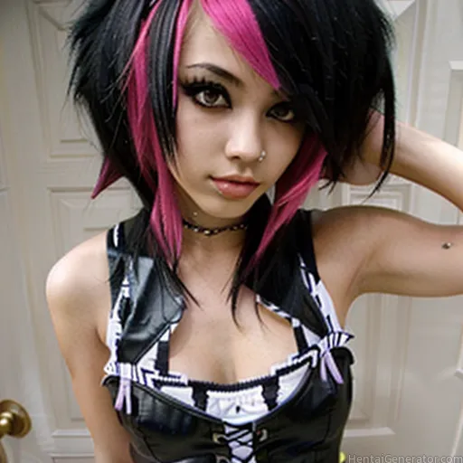  1girl brown eyes jewelry lips multicolored hair necklace photo  pink hair realistic smile solo upper body sfw  
