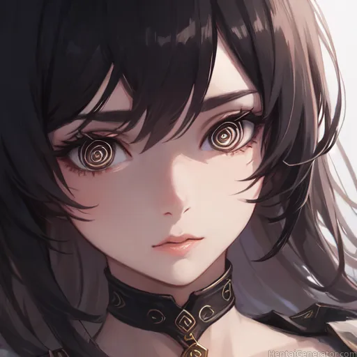  1girl hentaigenerator bangs black hair choker closed mouth collar face hair between eyes lips long hair looking at viewer solo watermark hentaigenera