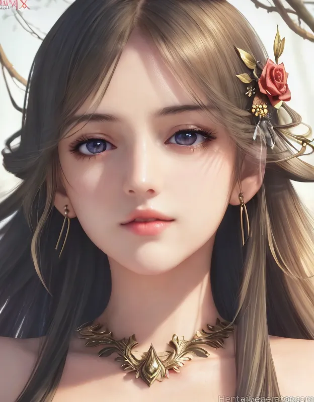  1girl hentaigenerator bangs blue eyes closed mouth cross earrings earrings face flower flower earrings hair flower hair ornament jewelry long hair lo