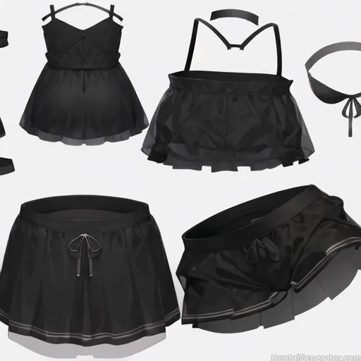  black skirt close-up multiple girls pleated skirt side-tie panties simple background skirt underwear sfw  