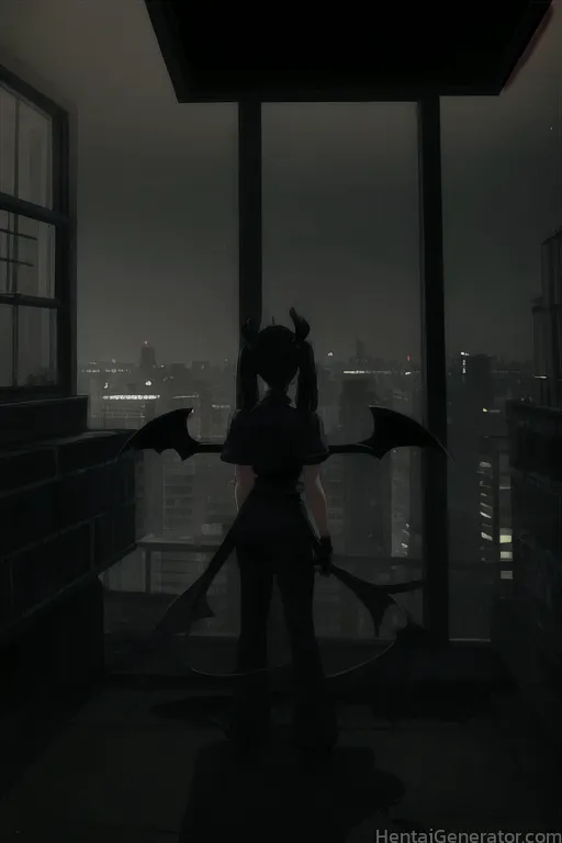  dark demon wings from behind hat indoors solo standing wings sfw  